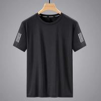 Camiseta de manga corta de malla de seda de hielo para hombre, camiseta de cuello redondo de color sólido, ropa deportiva de velocidad diaria, sensación de hielo Simple - details 4