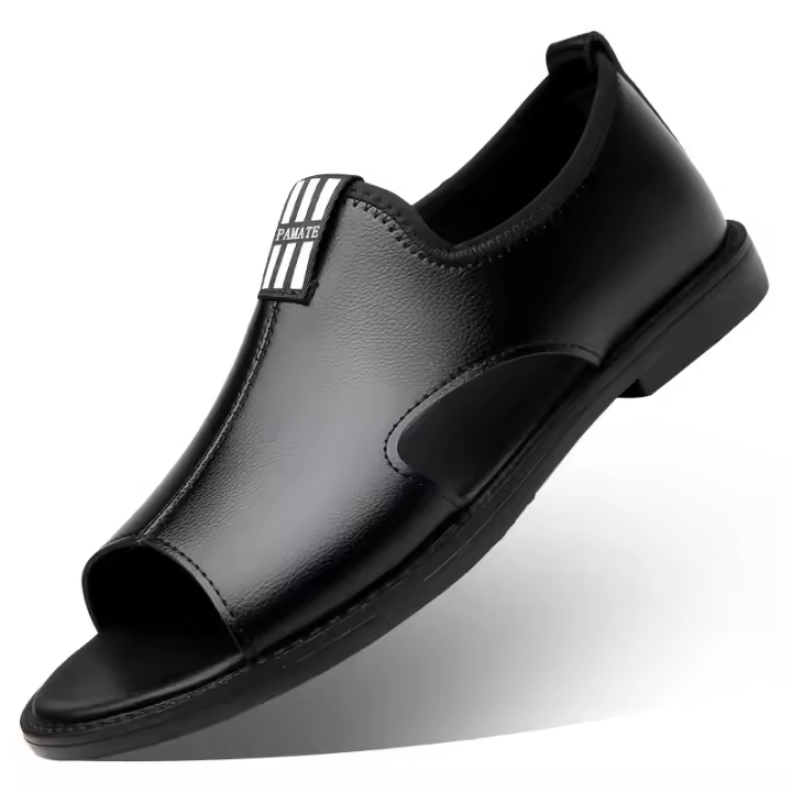 Sandalias romanas de cuero con punta abierta, transpirables y huecas para hombre, de verano 2025, con suela suave y superficie suave. - 1