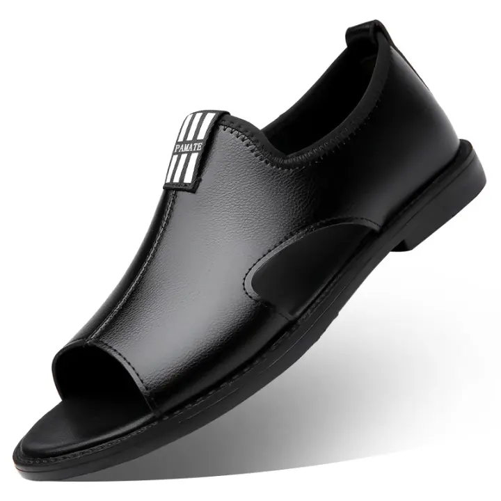 Sandalias romanas de cuero con punta abierta, transpirables y huecas para hombre, de verano 2025, con suela suave y superficie suave. - 1