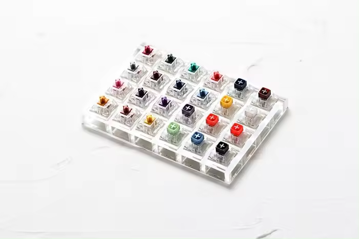 Probador de interruptores de 24 interruptores con base acrílica, teclas en blanco para teclado mecánico, caja kailh, pesado pro, púrpura, naranja, amarillo, dorado - 1