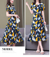 Nueva moda Casual 2024 vestidos elegantes de verano para mujeres cuello redondo estampado Vintage Vestido de manga corta ropa suelta de mujer - details 9