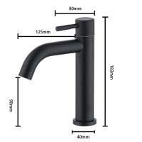 Grifo de fregadero de agua fría individual de acero inoxidable 304, grifos de lavabo montados en cubierta, accesorios de baño, negro - details 0