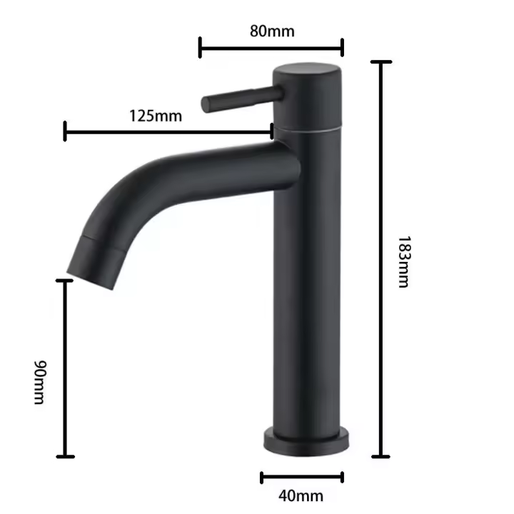 Grifo de fregadero de agua fría individual de acero inoxidable 304, grifos de lavabo montados en cubierta, accesorios de baño, negro - 1