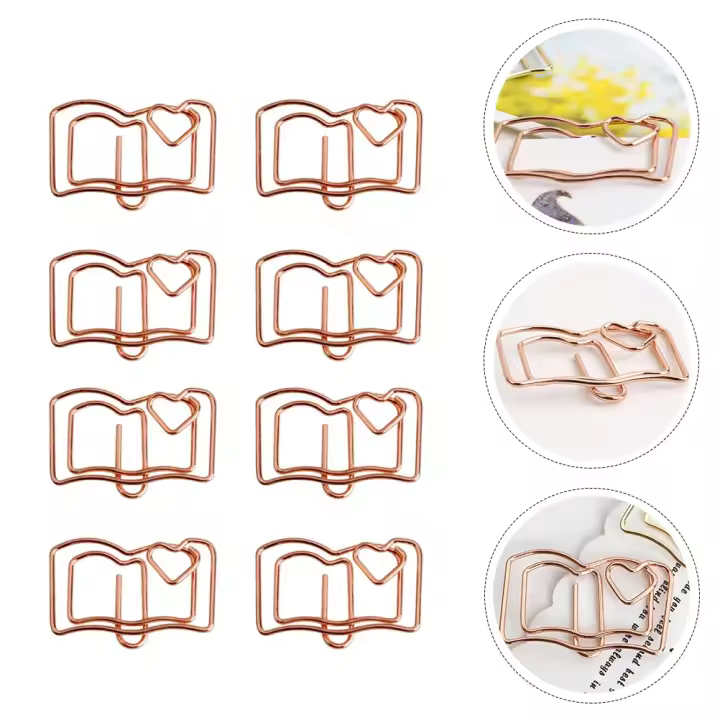 20 clips de papel de acero inoxidable con forma de libro de animales para estudiantes y oficina - 1