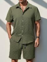 2025 Nuevo Traje Casual de Hombre Conjunto de Camisa de Manga Corta a Rayas y Pantalones Cortos - details 9