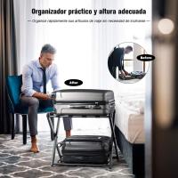 Equipaje de Almacenamiento Plegable de 2 Pisos Soporte para 2 Maletas Negro 68x44x57cm Paquete - details 4