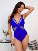 Traje de baño sexy de una pieza con hombros descubiertos, traje de baño de retazos de malla, monokini, negro, 2023 - details 4