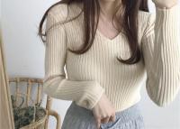 Suéter Sexy ajustado con cuello en V para mujer Manga larga de punto con parte inferior suave - details 11