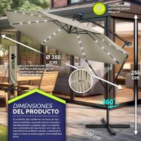 Parasol Excentrico de Sombrilla con 32 Luces LED Solar Giratorio 360º, Protección UV - details 48