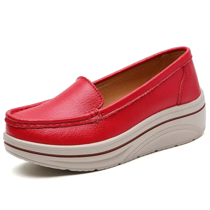 Mocasines de cuero sin cordones para mujer, zapatos cómodos con plataforma para caminar - 1