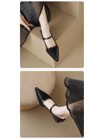 Zapatos franceses de punta puntiaguda para mujer, tacones gruesos, una tira, tacones altos, elegantes zapatos Mary Jane plateados - details 4