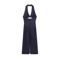 Vestido largo de verano con diseño hueco PB&ZA2025, cuello en V, sin mangas, cintura alta, ajustado, cuello halter, espalda descubierta, ropa nueva para mujer. - details 2