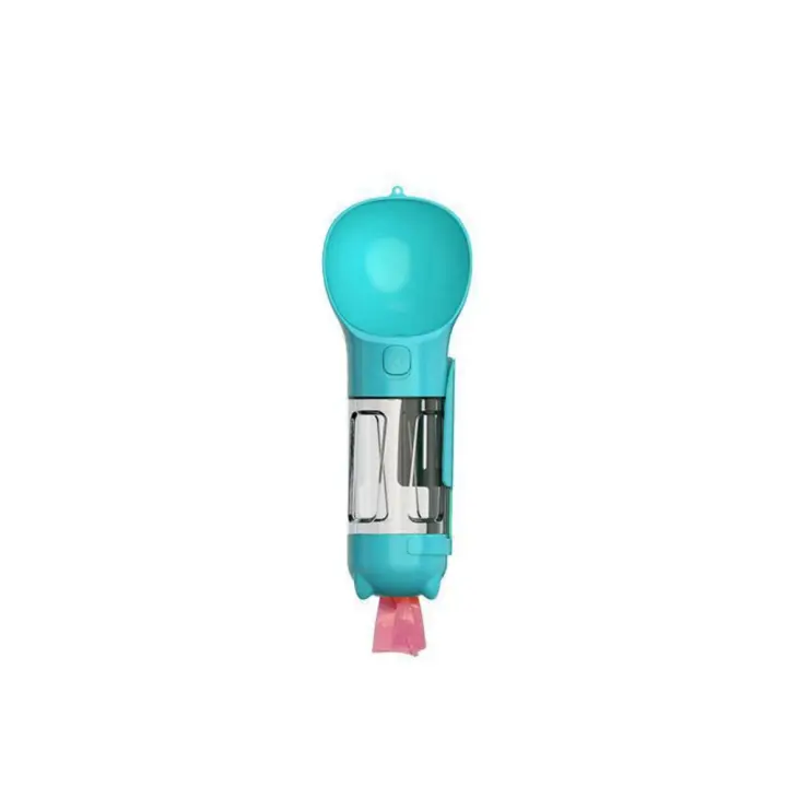 Dispensador de agua para mascotas de 300/500ml con caja de bolsa de basura y pala, botella de agua para perros a prueba de fugas, alimentador de comida para perros 3 en 1 para exteriores - 1