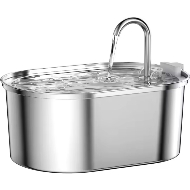 Fuente de agua para Gato elegante de 3,2 L, dispensador de agua para mascotas de bajo ruido de acero inoxidable, bebedero de agua ovalado automático para mascotas, hogar - 1