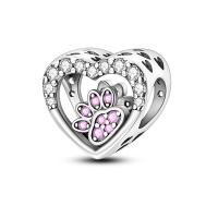 LAZA-Cuentas de Plata de Ley 925 con estampado de pata rosa para mujer, Charm de corazón, apto para pulsera, collar, fiesta de aniversario, regalos de joyería fina - details 0