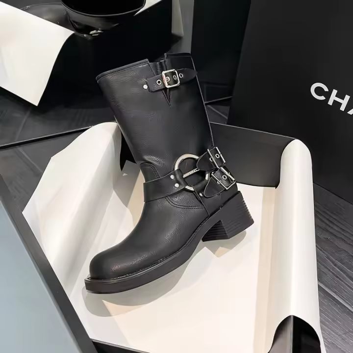 Botas de moda para mujer, zapatos de tacón bajo, informales, estilo callejero, martin - 1