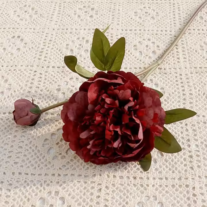 Ramo de flores de peonía artificiales de 2 cabezas, simulación realista hecha a mano, ramas de peonía de seda exquisita, decoración de mesa de comedor - 1