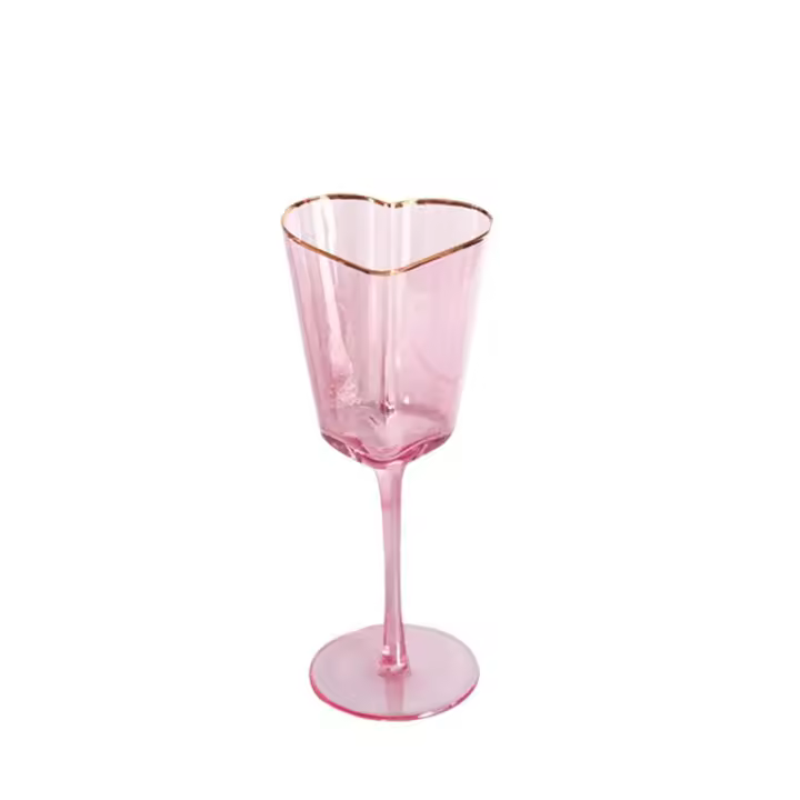 Juego de utensilios de bar en forma de corazón de vino Phnom Penh martillado rosa, copas de champán, copas de cristal para jugo - 1