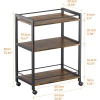 Bar de 3 Niveles, Carro de Bebidas con Ruedas y Estantes, Carrito de Bar rodante para Cocina Hogar Salón, Marrón Rústico y Negro - details 2
