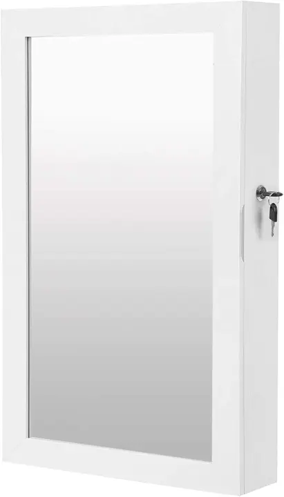Armario Joyero de Pared, Armario de Joyas con Espejo, Organizador de Joyas para Ahorrar Espacio, Superficie Blanca y Forro Negro JBC51W - 1