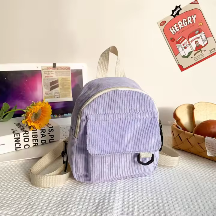 Bolsos de pana pequeños para mujer, Mini mochila para estudiantes, mochilas de moda - 1