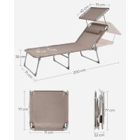 Plegable, Tumbona, 200 x 71 x 38 cm, Capacidad Carga 150 kg, con Parasol y Respaldo reclinable, para jardín, Piscina, terraza, Color Topo GCB022K01 - details 5