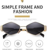 Gafas de sol para mujer, vintage, estrechas, hexagonales, montura de metal, retro, UV400 - details 2