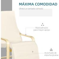 Silla Ajustable Reposapiés Diseño de Madera y Tela Carga de 120kg Ideal para Dormitorio, Oficina, Estudio Tamaño 66,5x94x100 cm Crema - details 7