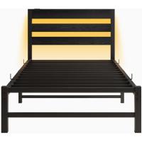 Marco de cama doble con estación de carga y luces LED, plataforma de metal resistente, marco de cama doble de 135 x 190 cm con cabecero de madera con almacenamiento, no necesita - details 32