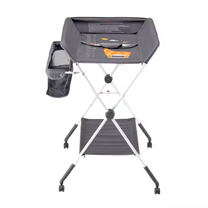 SucceBuy Estación de cambio de bebé plegable con cesta de almacenamiento y ruedas en gris oscuro - 1