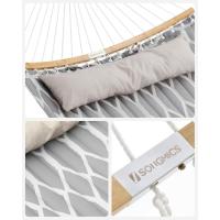 Hamaca de Bambú con Barras Separadoras Curvas Desmontables, Almohada, 200 x 140 cm, Carga 225 kg, Gris y Beige - details 3