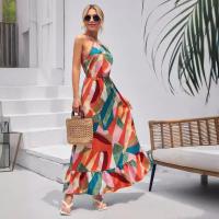 Novedad de verano, falda para mujer, vestido largo estampado con vuelo grande sin mangas y cuello colgante - details 9