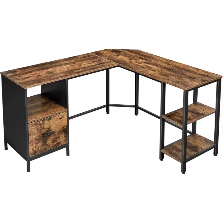 Mesa de Esquina en Forma de L Oficina en Casa Diseño Moderno Fácil de Instalar Marco de Acero - 1