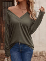 Camiseta holgada de manga larga con cuello en V para mujer, Tops blancos informales, jersey de oficina, otoño e invierno, nuevo - details 21