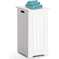 Cesto para la ropa sucia con tapa, de madera, color blanco, para dormitorio, baño - details 3