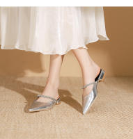 Zapatos planos puntiagudos con cadena de diamantes de imitación plateados - details 13