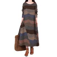 Jersey de manga larga con cuello redondo para mujer, vestido largo holgado a rayas con contraste de Color, ropa diaria para otoño e invierno - details 14
