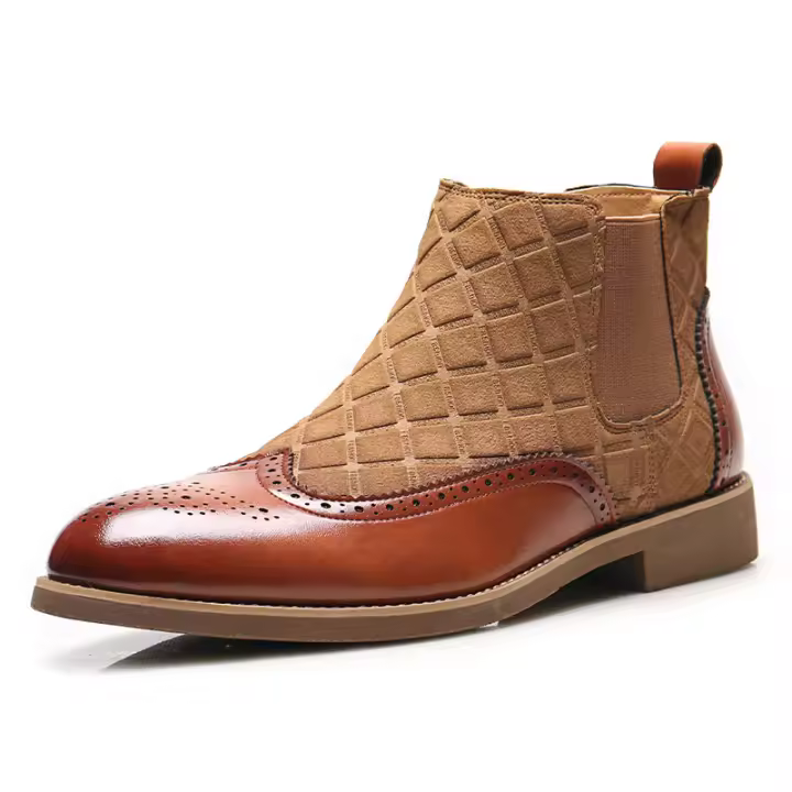 Zapatos de cuero con flores de bloque británico para hombres de gran tamaño, nuevo empalme de tela - 1
