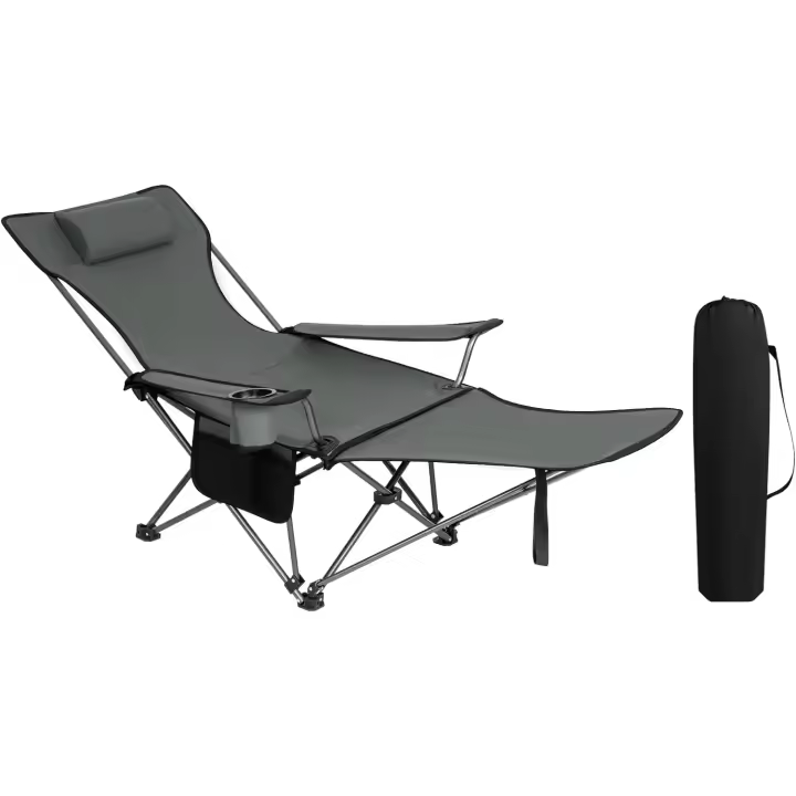 Silla Camping Plegable, Tumbona Camping Portátil con Portavasos, Reposacabezas y Bolsa Lateral, Marco de Acero, Carga Máxima 150 kg, para Picnic, Playa, Jardín, Pesca, Azul - 1