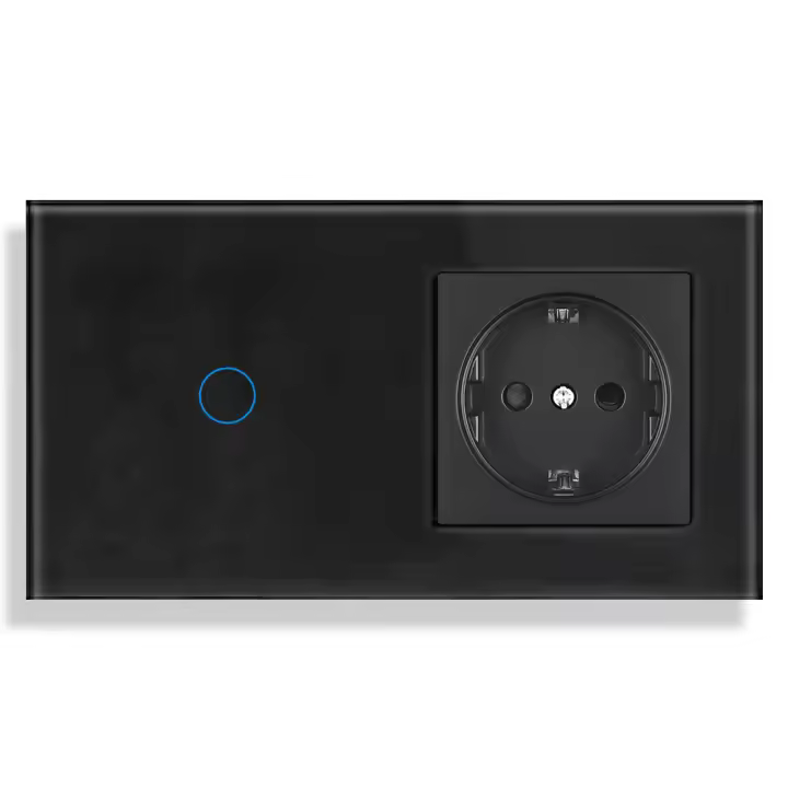 SRAN-interruptores táctiles de pared para el hogar, interruptores de luz estándar de la UE con enchufe, Panel de cristal de 153mm - 1