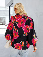 Camisa informal con estampado Vintage para mujer, blusa Retro para mujer, Top de manga larga con solapa y botonadura única, primavera y verano - details 6