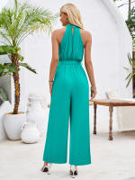Mono pantalon mujer pierna ancha  Color puro Casual Sexy y elegante Collar COLGANTE Mono plisado - details 11