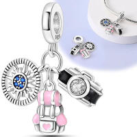 Abalorio de joyería de plata para hacer bolsos para cámaras y pulseras de brújula con cuentas de circonita - details 1