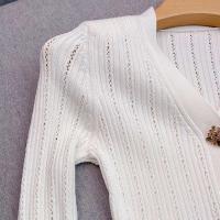 YuooMuoo marca de moda de una sola pieza de punto Maxi mujeres elegante con cuello en V con volantes cintura delgada ceñido al cuerpo Vestido de fiesta - details 7