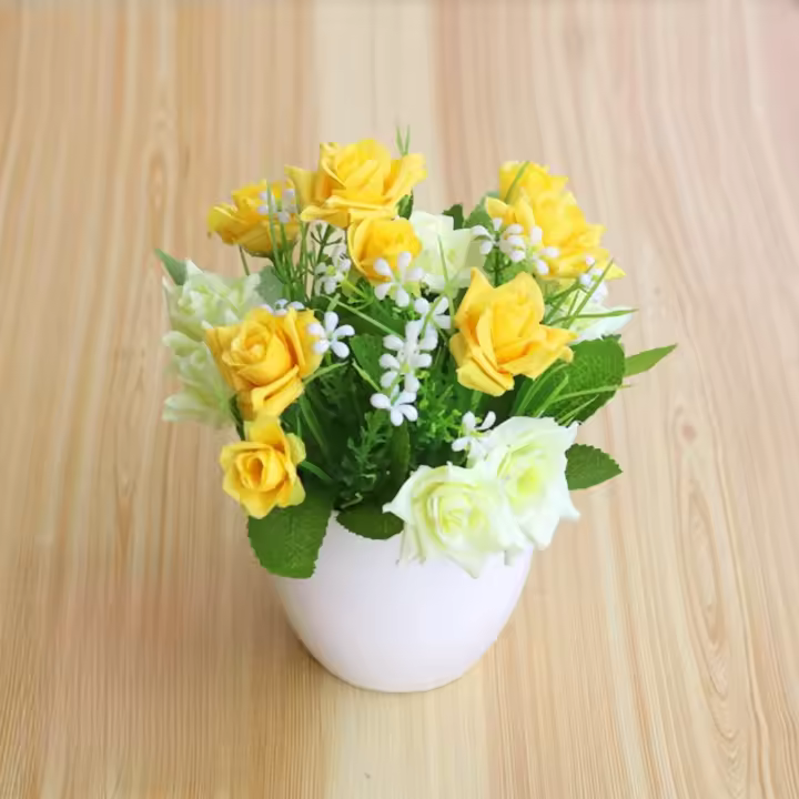 Rosa de simulación, planta Artificial en maceta, adorno de plantas falsas Multicolor de plástico, plantas falsas, bonsái de flores de imitación para exteriores - 1