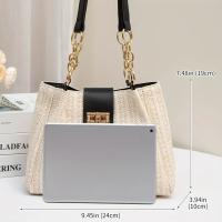 Bolso de Paja Tejido a Mano para Año Nuevo 2025 Patttern de Colmillo, Correa Ajustable, Cierre con Doble Llave, Lavable, Estilo Playero y Casual - details 3