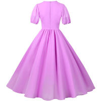Vestido de fiesta largo vintage elegante de gasa de manga corta con farol liso de verano con cuello en V para mujer - details 40