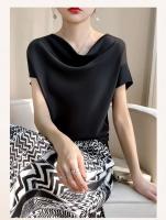 Camisetas de Seda para Mujer Cuello Redondo, Manga Corta, Color Sólido, Top Suelto, Jersey 5XL - details 9
