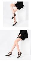 Tacones Altos con Tachuelas Verano 2025 Willow Tacón Fino Sandalias de Punta Negra con Tira de Dos Anillos de Cuero Charol Versátiles Zapatos Individuales. - details 26