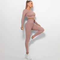 conjunto de yoga para mujer sin costuras ropa deportiva de gimnasio con manga larga sujetador de alto cinturón leggings de gimnasio traje deportivo - details 61